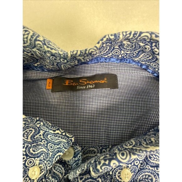 Ben Sherman Mens Button Down Shirt XL Paisley Long Sleeve Blue/White 100% cotton - Picture 3 of 8